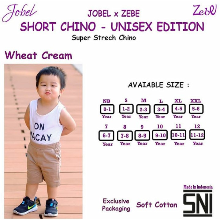 [Warna Wheat Cream Size NB - XXL] Kazel Jobel Short Chino Edition Celana Pendek Anak Laki - Laki