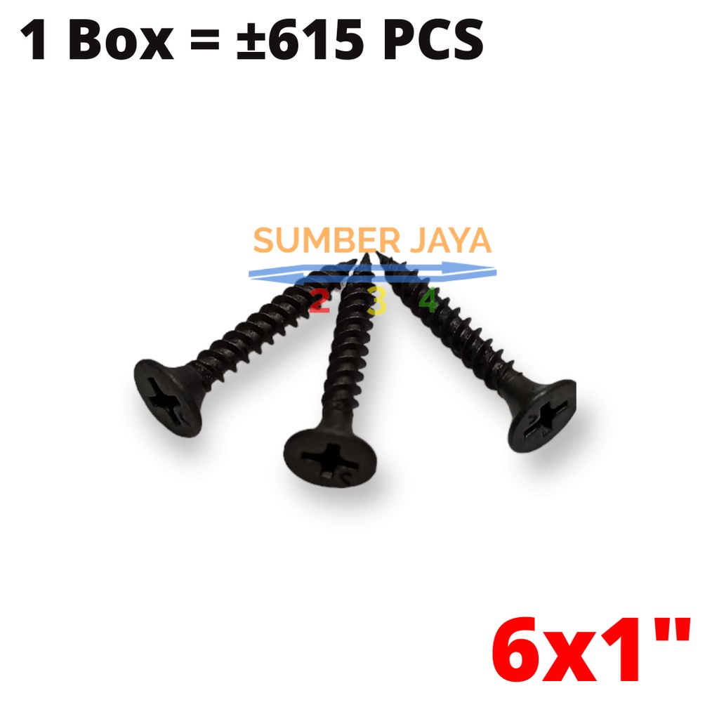 Skrup Gypsum 6 x 1 Inch 1Dus isi ±675pcs Hitam