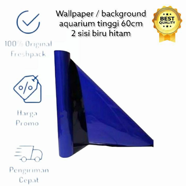 Wallpaper Background Aquarium Polos Biru Hitam Tinggi 60Cm