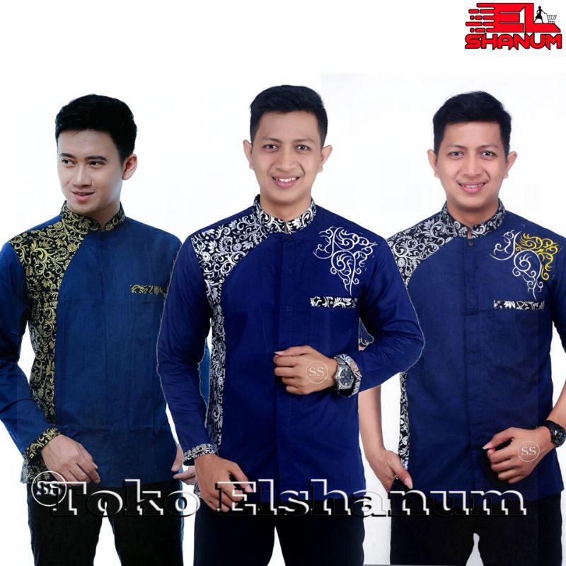 Baju Koko Pria Lengan Panjang Kombinasi Koko Batik Motif Bordir Bahan Halus Dan Adem