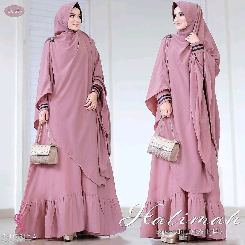Baju Gamis Muslim Kerudung Halimah Syari