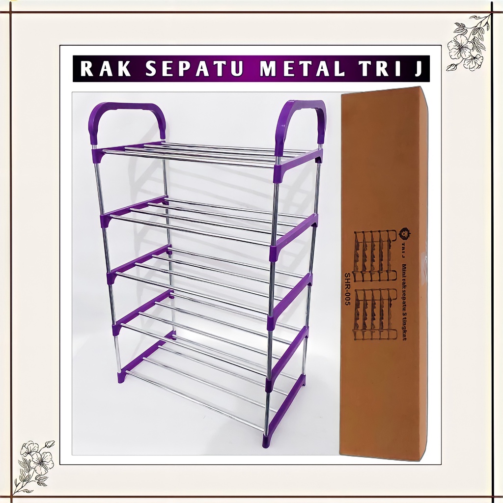 RAK SEPATU SUSUN 5 LAYER RAK PLASTIK/BESI SERBAGUNA MOTIF PORTABLE BONGKAR PASANG MURAH