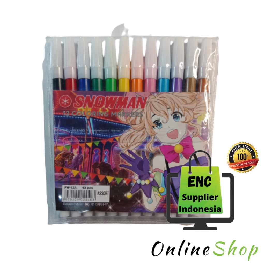 

snowman 12 warna spidol kecil marker pw-12a 12w pw 1a per set - enc.sup
