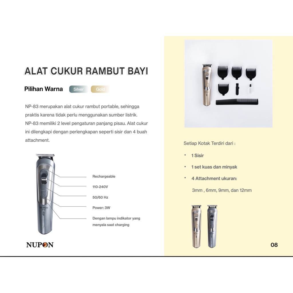 Alat Cukur Rambut Bayi Elektrik Portable Clipper- Trimmer Bayi Nupon- Rechargeable dengan pengaturan pisau atas- Alat Pencukur Rambut Bayi Anak