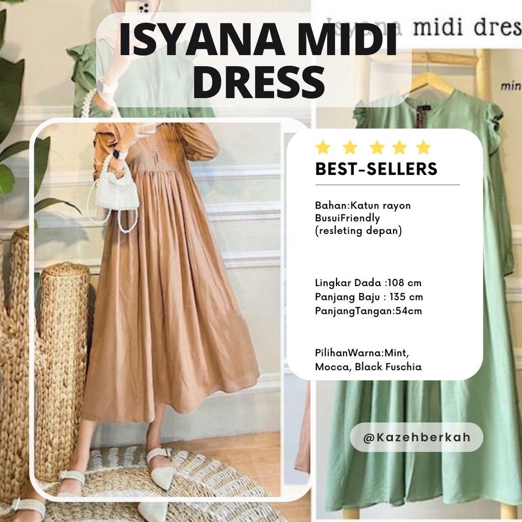 ISYANA MIDI DRESS / Dress Casual Model Midi Dress Muslim Wanita Gamis Wanita