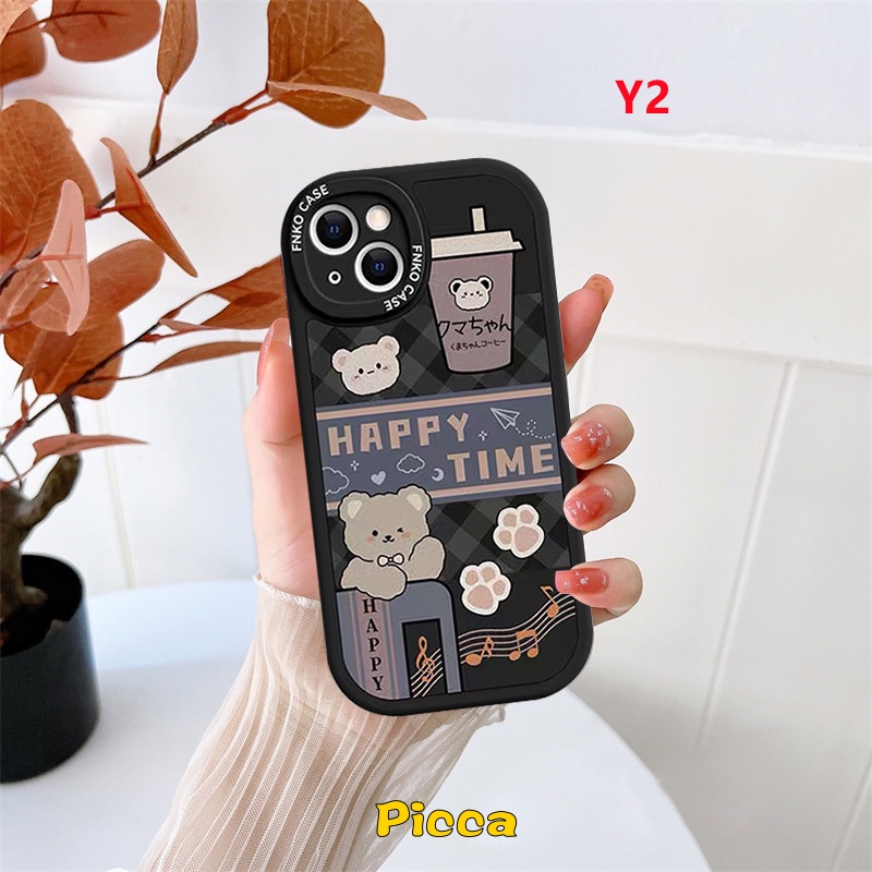 Ins Gadis Korea Milk Tea Case Realme C53 C30 GT Master Edition 5 8pro 9i 5i 7i C20A 7 6s C3 C21 6 5s 8 8i 6i C21Y C35 C31 C25Y C15 C12 C11 C17 C25 C25s C20 Beruang Kotak-Kotak Sarung