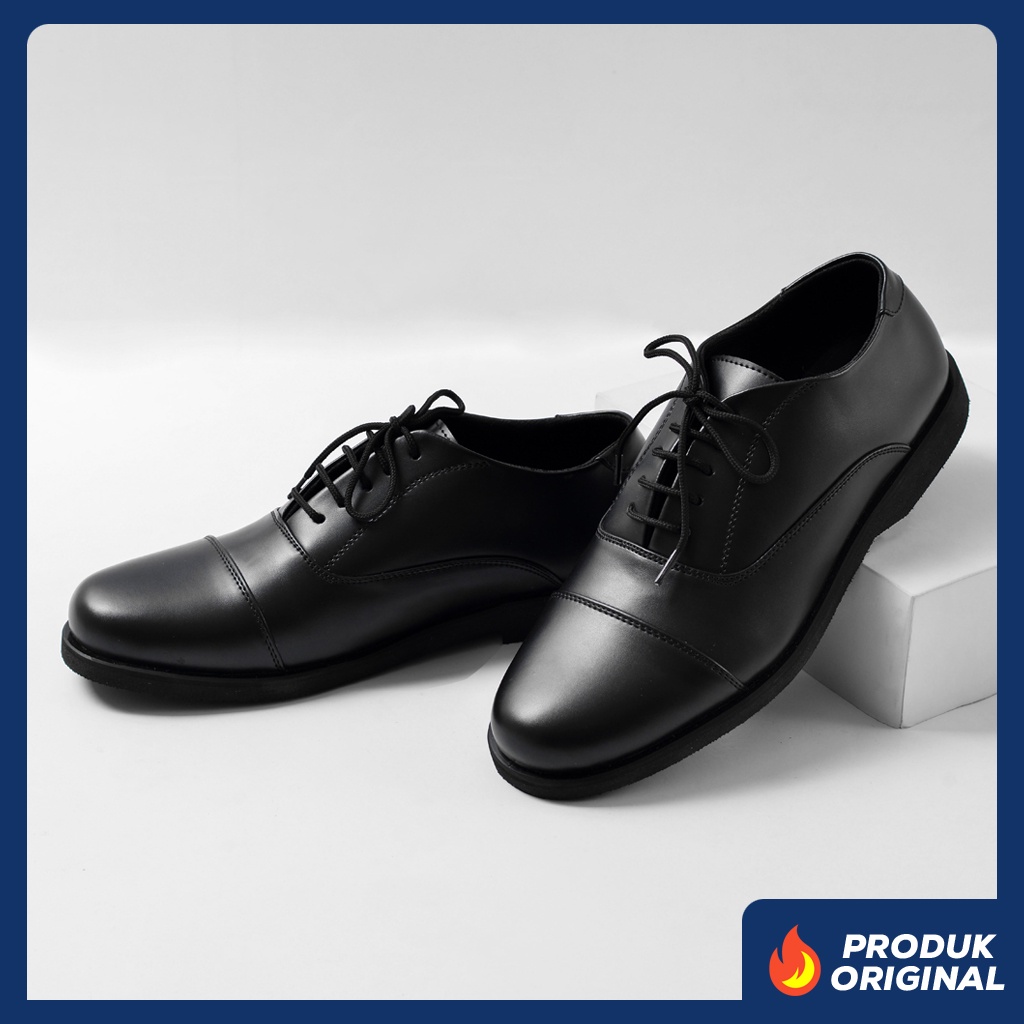 CASUAL OXFORD FULL BLACK ORIGINAL x ARF Sepatu Formal Hitam Tali Pria Pantofel Kerja Kantor Dinas Resmi Guru Kantoran Pesta Undangan Wedding Kondangan Nikah Wisuda Kuliah Modern Casual Derby Semi Kulit Premium Footwear Keren Terbaru Kekinian Branded