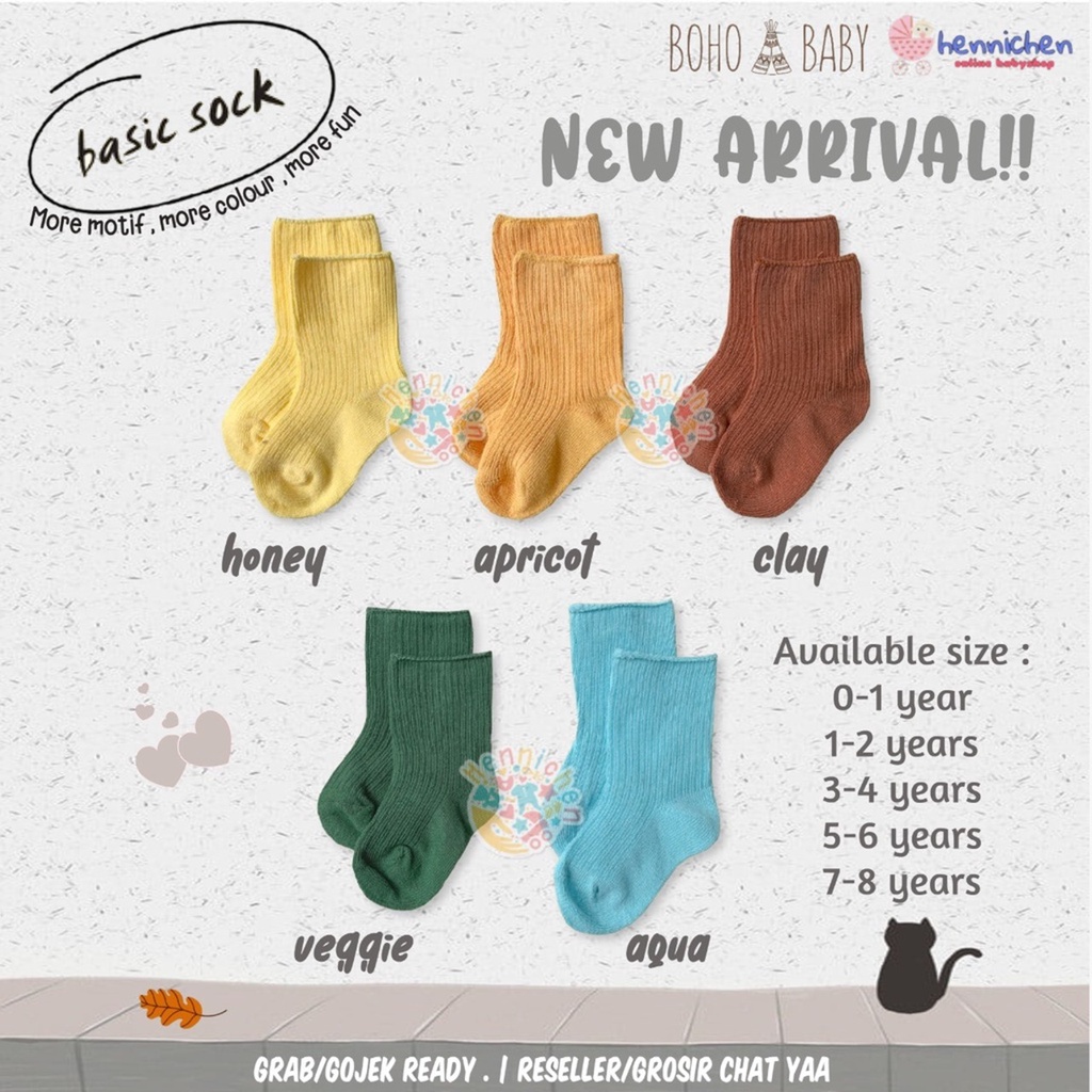 Kaos kaki Bohopanna Basic Socks 0-7 Tahun kaos kaki bayi anak Baby part 2