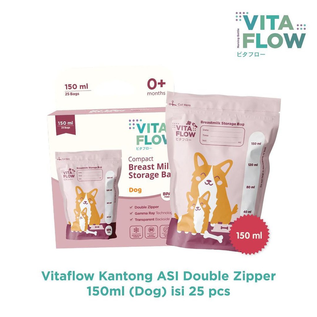 VITAFLOW Kantong ASI 150 ml animal series Double Zipper Anti Bocor Isi 30 pcs