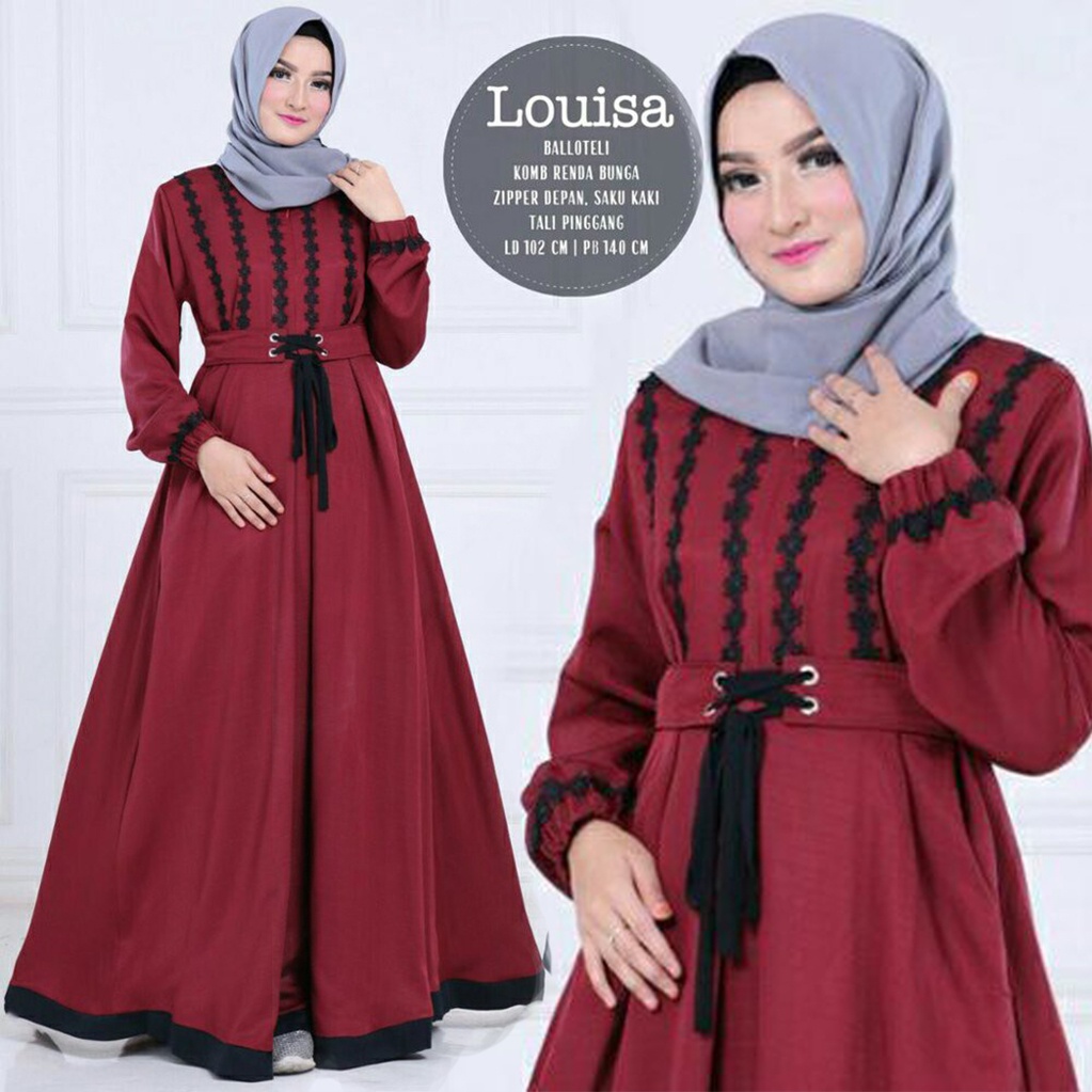 LOUISA DRESS BALOTELLI gamis syari Busana muslim wanita-MAROON