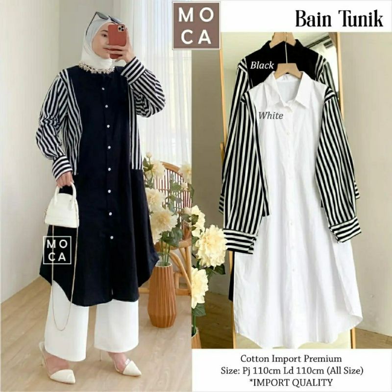 Bain Tunik, TUNIK WANITA SUPER CANTIK LENGAN GARIS FIT XXL LD 110 BAHAN KATUN IMPORT PREMIUM TERMURAH OOTD