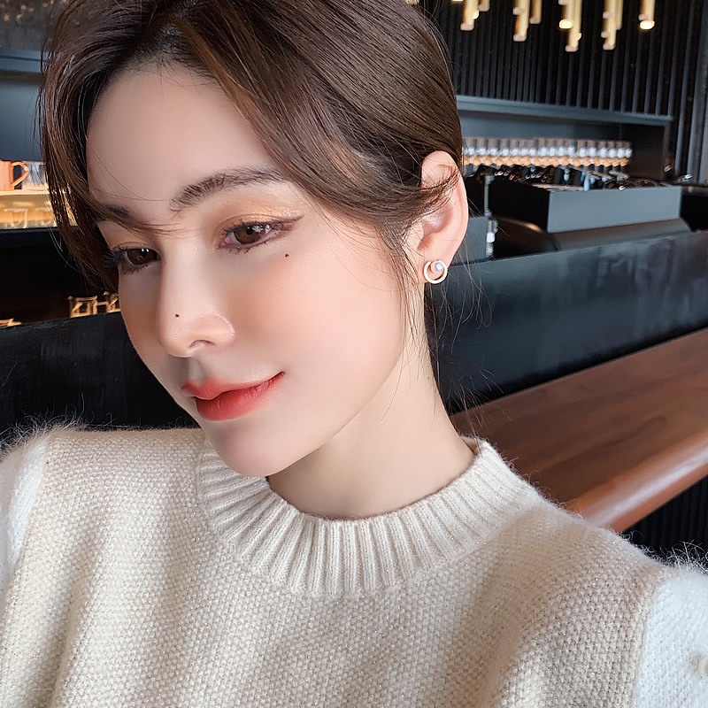 Anting Tusuk Sterling Silver 925 Simple Gaya Korea Selatan Dengan Mutiara Untuk Wanita