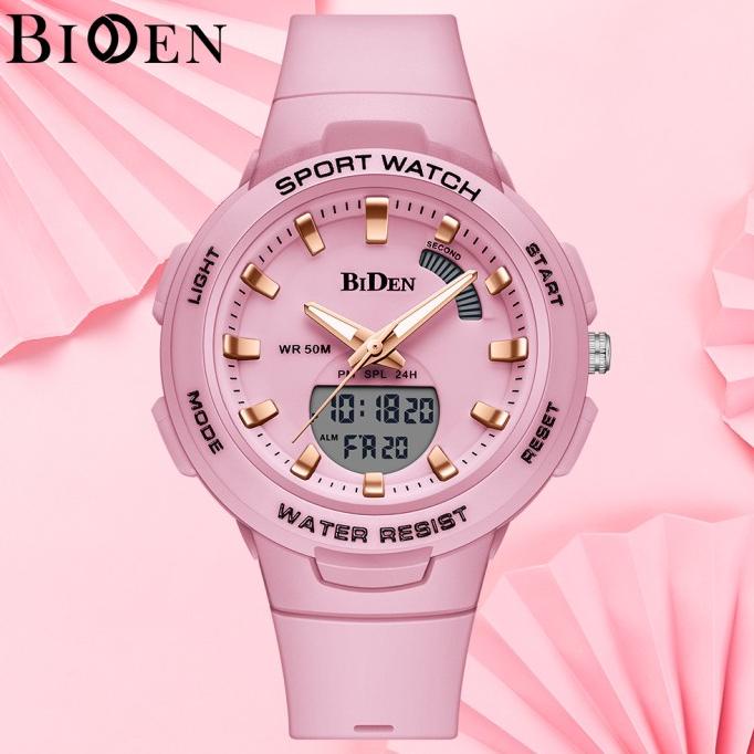 BIDEN Jam Tangan Wanita Digital & Analog Display Olahraga Silikon Jam