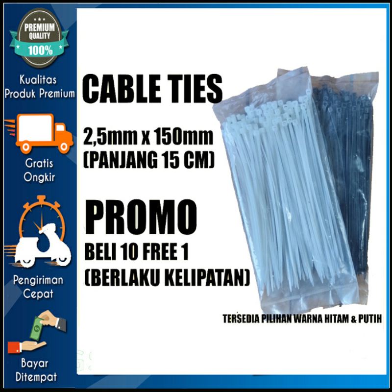 

Kabel Ties ukuran 2.5 x 150mm - 15cm isi 100pcs - hitam