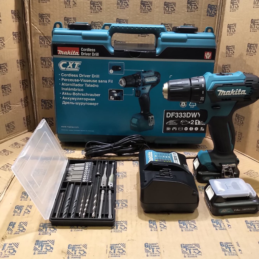 GOYANG HARGA: Paket Mata Bor Set 21pc Mesin Bor Baterai Cordless Drill Makita DF331 100%ORIGINAL