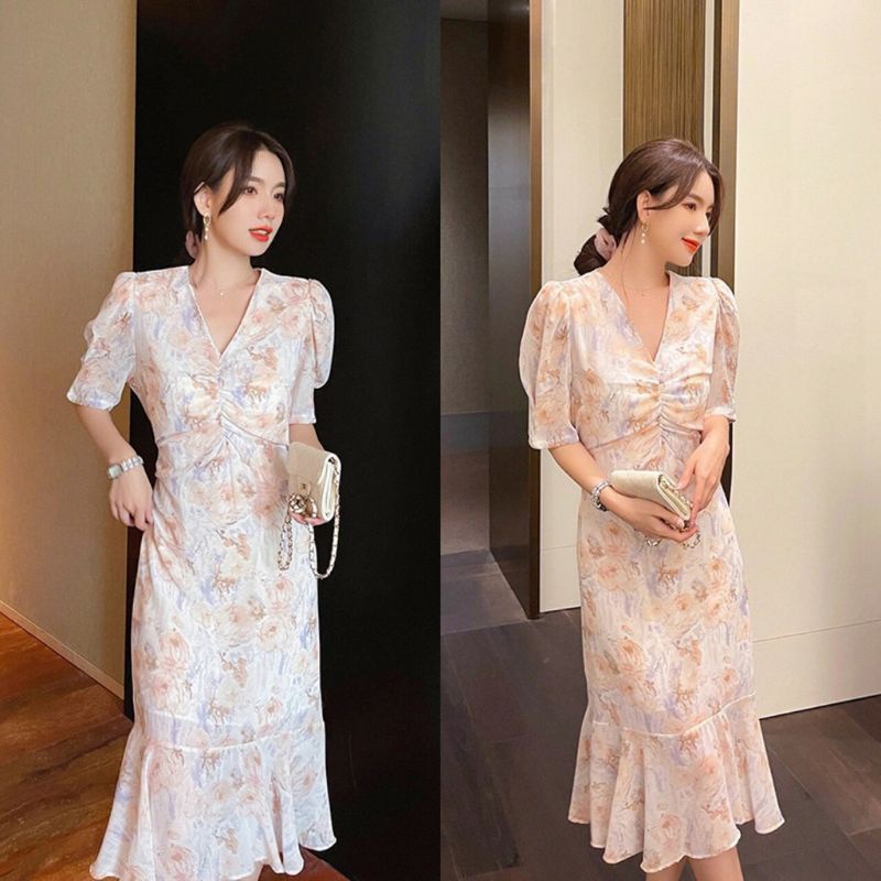 Dress Korea Vintage Korean Style Aera Dress Wanita Kpop Outfit Drees Korea Gaun Pesta Casual Dres Pa