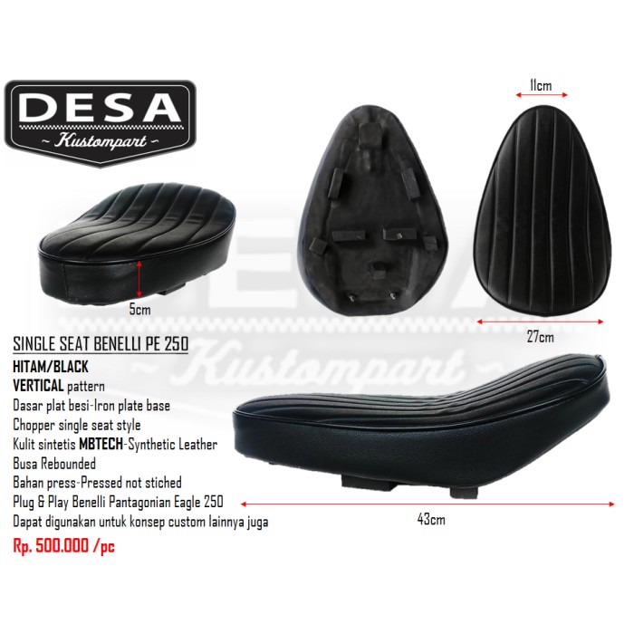 JOK SINGLE SEAT BENELLI PE 250 VERTICAL HITAM
