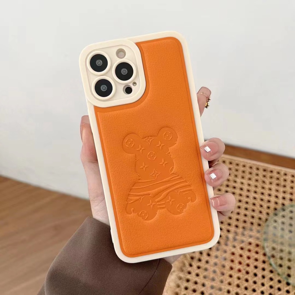 Case Bahan Kulit Motif Beruang Untuk iPhone 13 Pro MAX 12 Pro MAX 11 Pro MAX X XS XR XS MAX 7 Plus 8 Plus