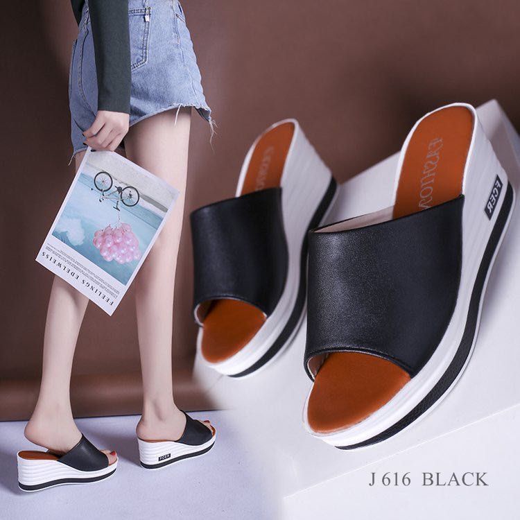 SANDAL SLIDE WEDGES SHOES FASHION BELVA 616