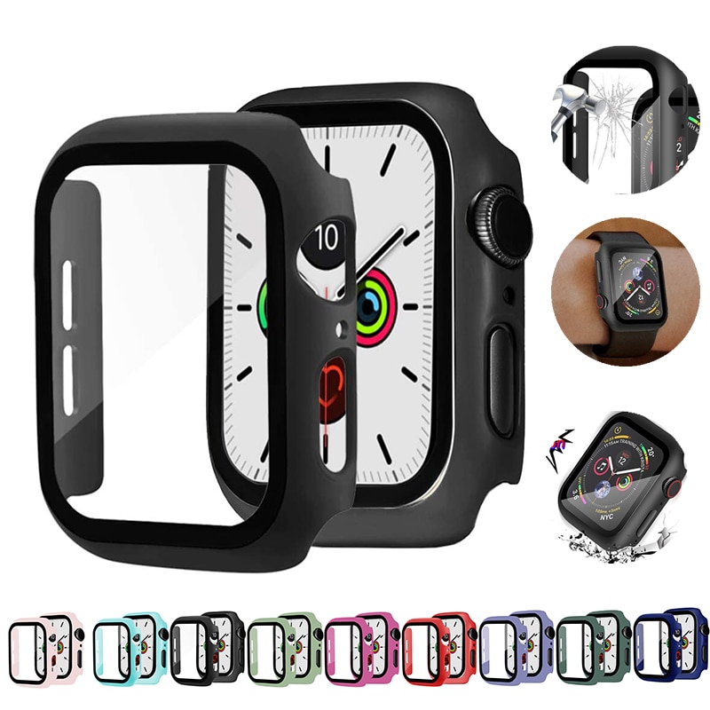 Frame Bumper Case Pc Pelindung Apple Watch 6 / 5 / 4 40mm / 44mm Dengan Kaca Film Untuk Iwatch Series 1 / 3 / 2 38mm / 42mm