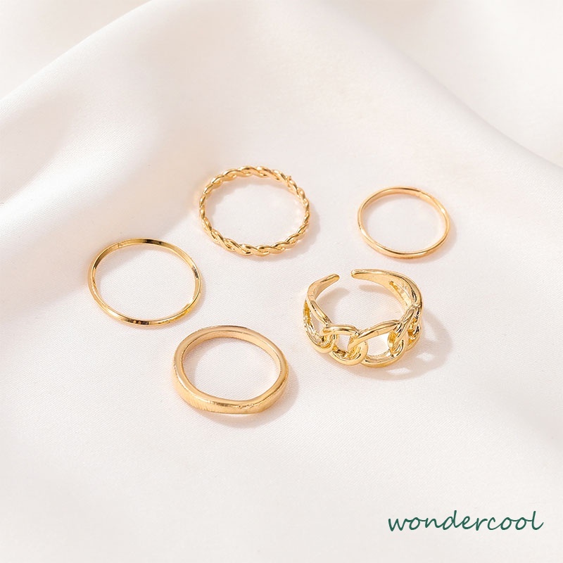 5pcs / Set Fashion Cincin Wanita Model Terbuka Geometri Warna Silver / Gold Gaya Vintage-Won