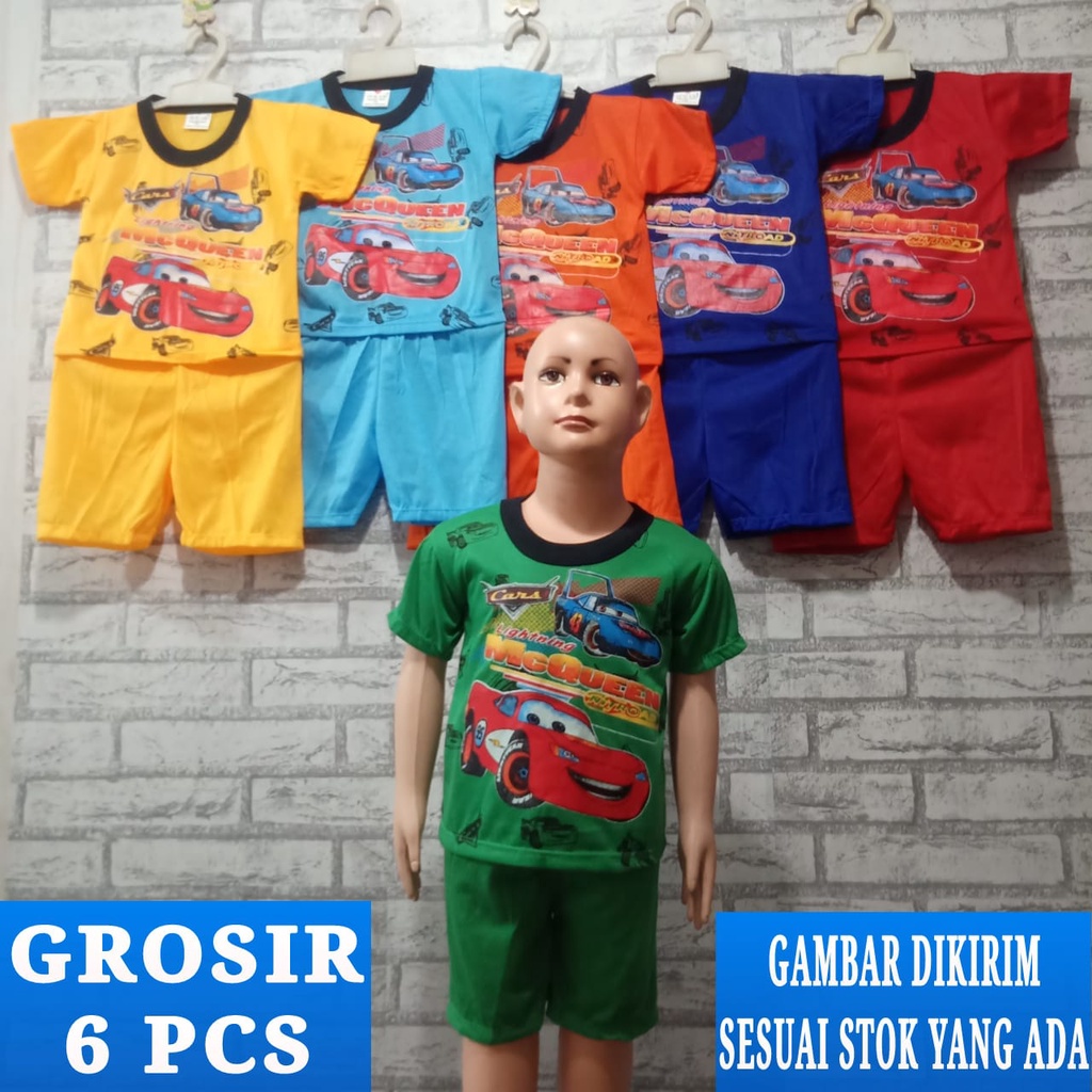 grosir 6 pcs baju setelan anak laki laki lengan pendek karakter