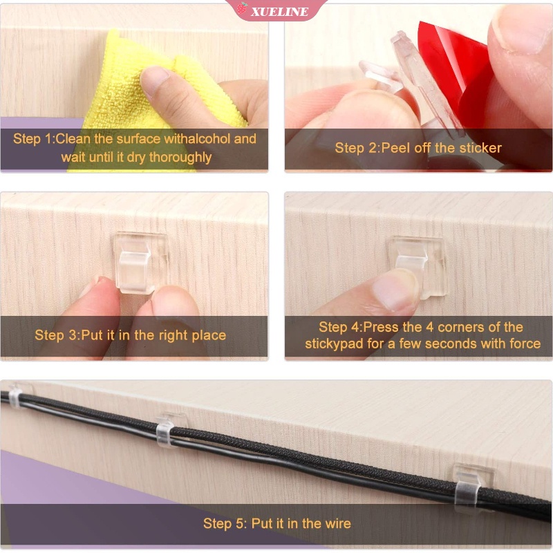 10pcs Klip Holder Kabel USB / GPS Dengan Perekat Untuk Rumah / Kantor / Mobil