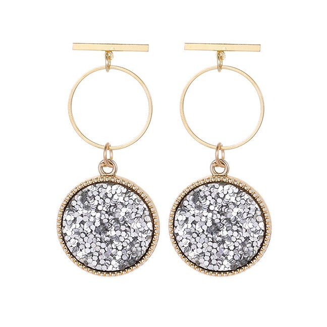 LRC Anting Tusuk Fashion Color Round Shape Decorated Earrings