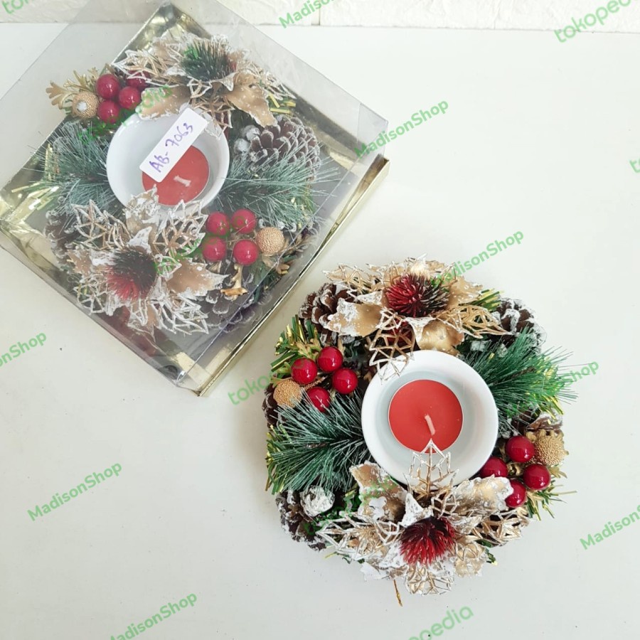 Tempat Lilin Murah Grosir Dekorasi Krans Candle Wreath Lilin Doa Adven - AB 7063