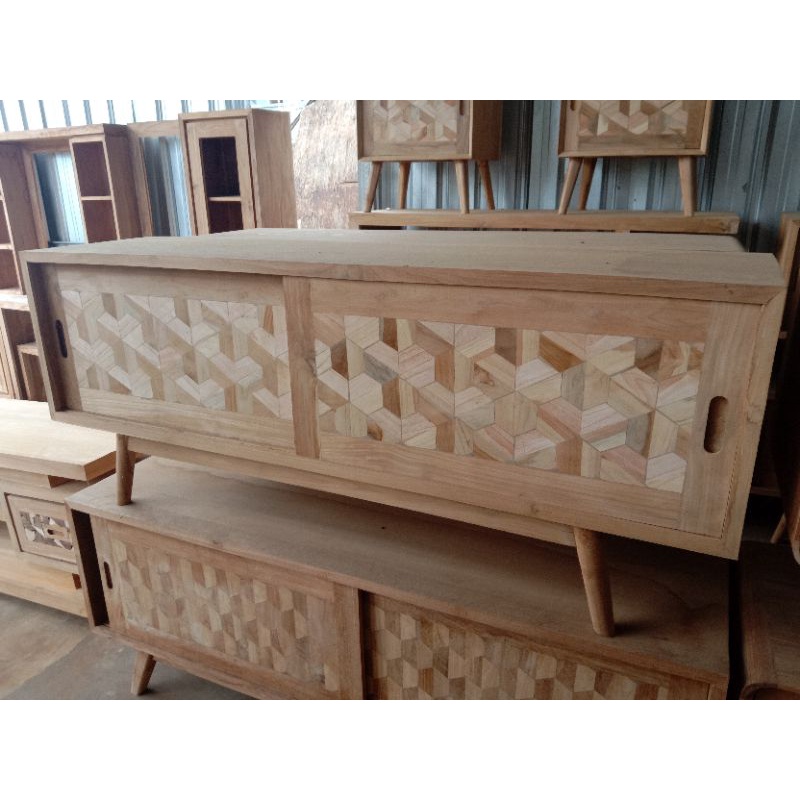 PROMO  meja tv bufet tv sliding berkarakter kayu jati murah promo