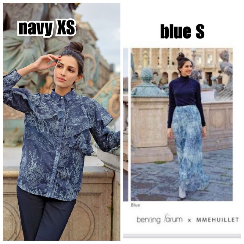 el mar minorca flowy skirt BLUE (S) & El mar minorca shirt with ruffle NAVY (XS)