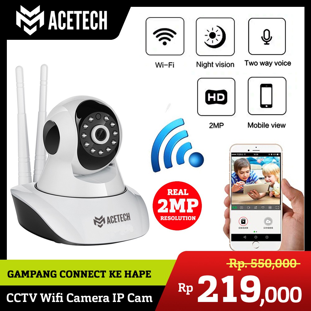 CCTV Mini Wifi Sambung ke Hape Wireless Kamera Acetech 720p V2 Smart Camera Babycam IP Cam