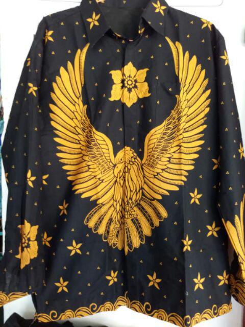 Batik Solo Kemeja Hem Garuda Emas Lapis Tricot Grounding