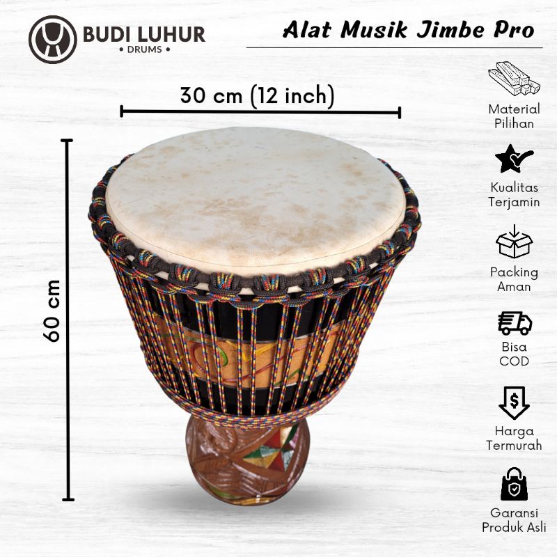 Djimbe Pro Kendang Jimbe Gendang Afrika Reggae Ukuran Jumbo 60cm x 13 inch Kelas Profesional Fullset Softcase Bergaransi