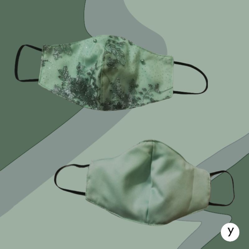 masker premium hijau mint satin brukat
