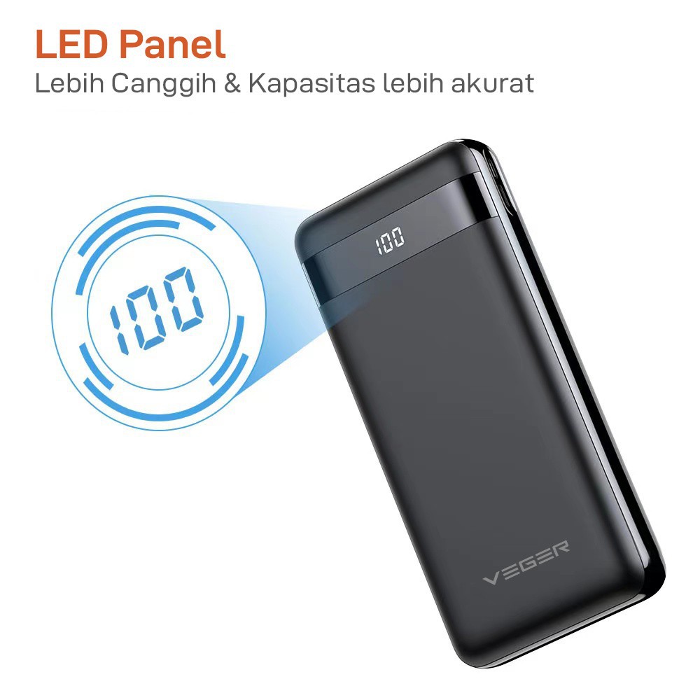 Powerbank Veger V31 30000mAh 3 USB Output 2.4A LED Digital Display Real Capacity Power Bank Original