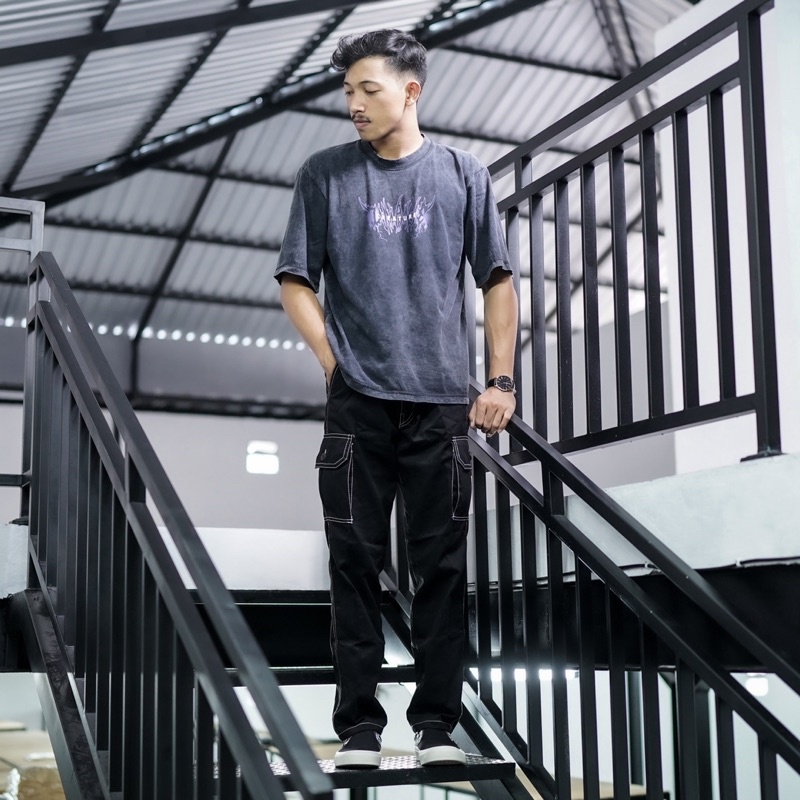 Celana Panjang Cargo / Long Pants Cargo Distro Motif Rantai Putih