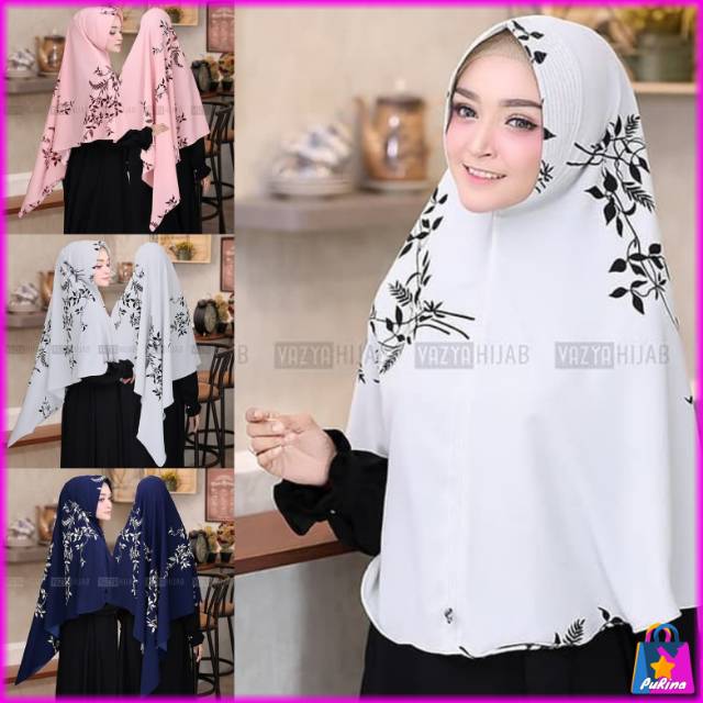 Hijab Khimar Syari Sofpad Antem Praktis Motif Ranting Daun Unik GS177