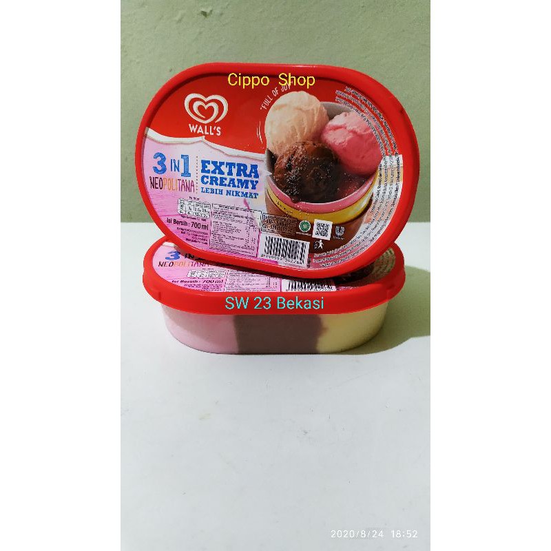 

Ice Cream WALLS 3in1 Coklat, Vanila, Stroberi 700ml