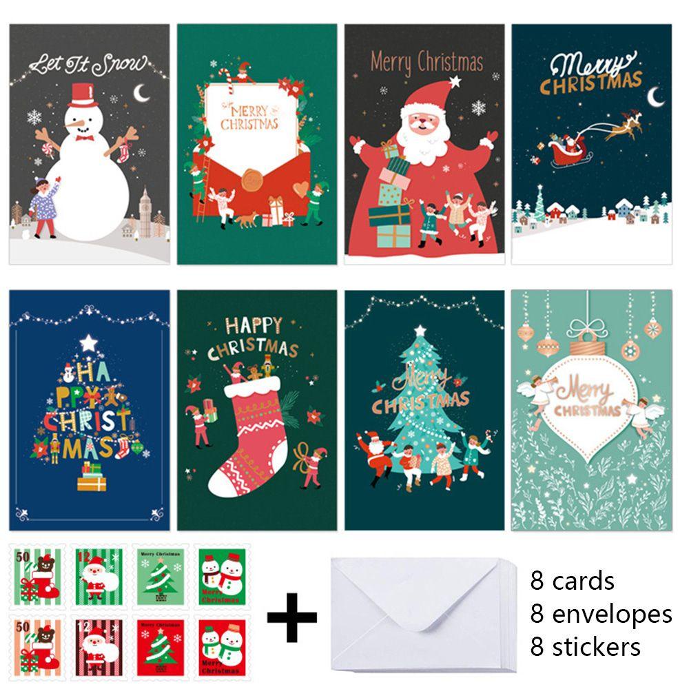 R-flower 8pcs/set Kartu Ucapan Natal Tahan Lama Happy New Year Warna Cerah Xmas Supplies