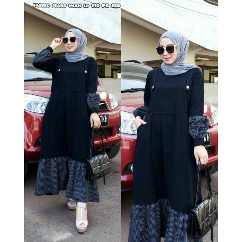 Gamis Long Dress Maxi Bahan Jeans Levis Model Terbaru Murah Diskon Kualitas Premium Bagus