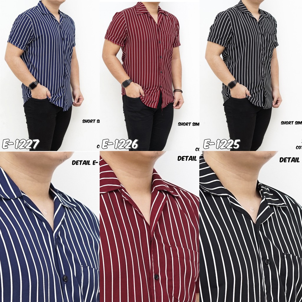 Kemeja Motif Lengan Pendek Kemeja Cewek Cowok Lengan Pendek Garis Garis