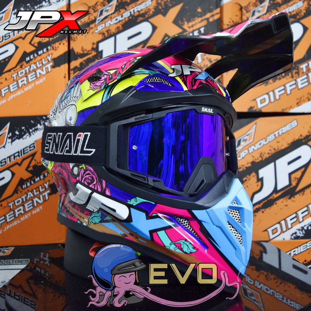 HELM JPX CROSS_FOX1 SERI X28 - PEPSI BLUE GLOSS + GOOGLE SNAIL (ONGKIR 2 KG) HELM JPX X28 BLUE PEPSI HELM JPX BIRU ORIGINAL HELM JPK CROSS JPX HELEM TRAIL JPX HELM JPX TERBARU