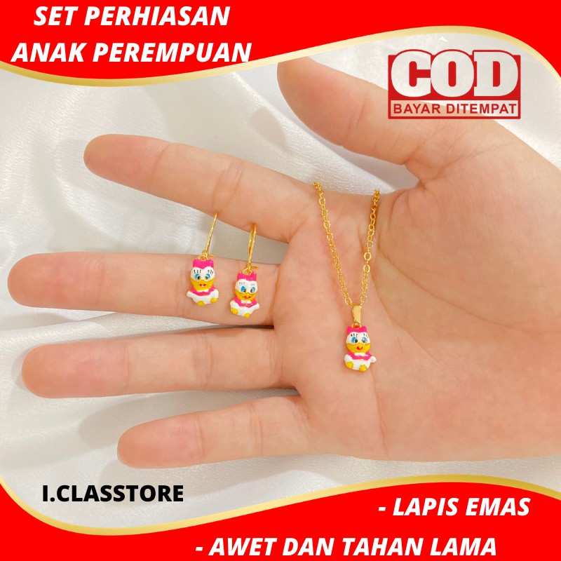Set Kalung + anting model Bebek Cat Lapis Emas Aksesoris fashion perhiasan anak perempuan