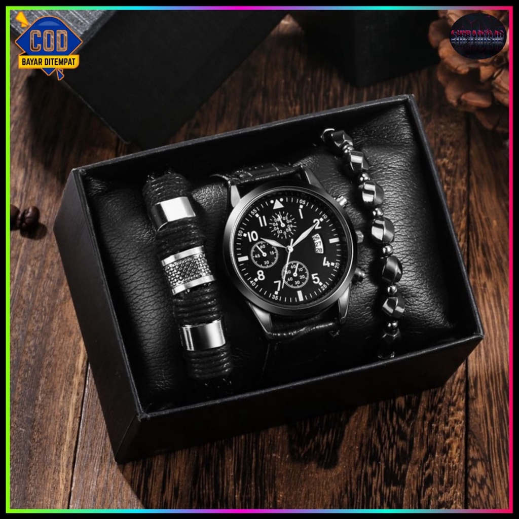 Jam Tangan Pria Gelang Set Box ( FREE 1pcs Gelang random )