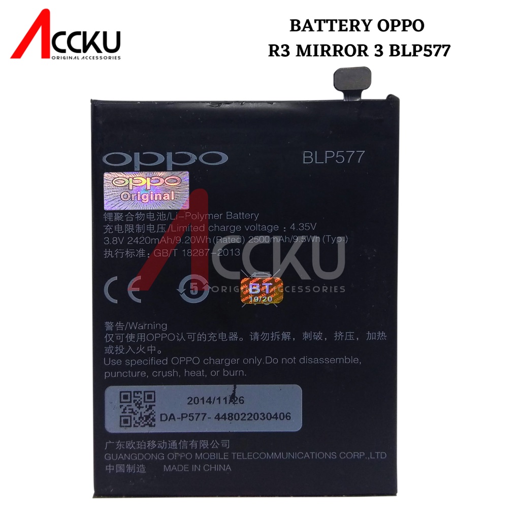 BATTERY OPPO R3  BATERAI OPPO MIROR 5 BATTERY OPPO BLP577 ORI