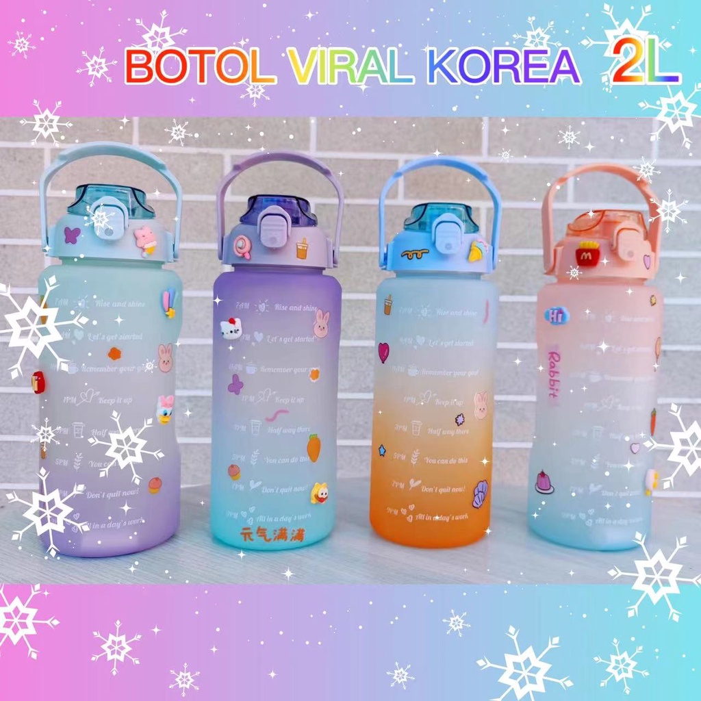Botol Minum 2 Liter 2000ML VIRAL 2L Korea Kekinian Lucu Unik Warna Gradasi WITH STIKER-1