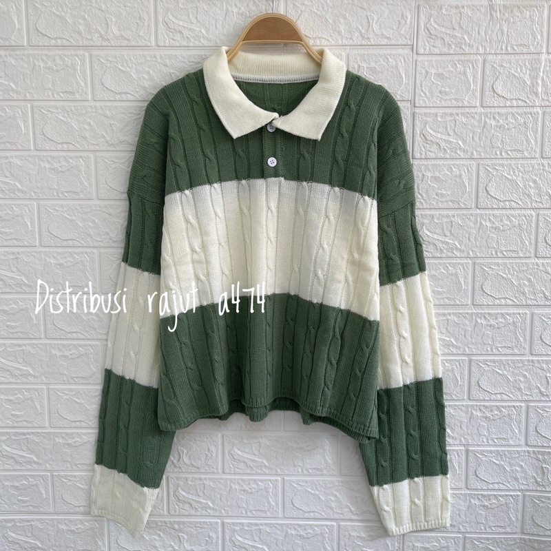 Rahmadhani Sweater kerah crop top knits cable wanita tebal