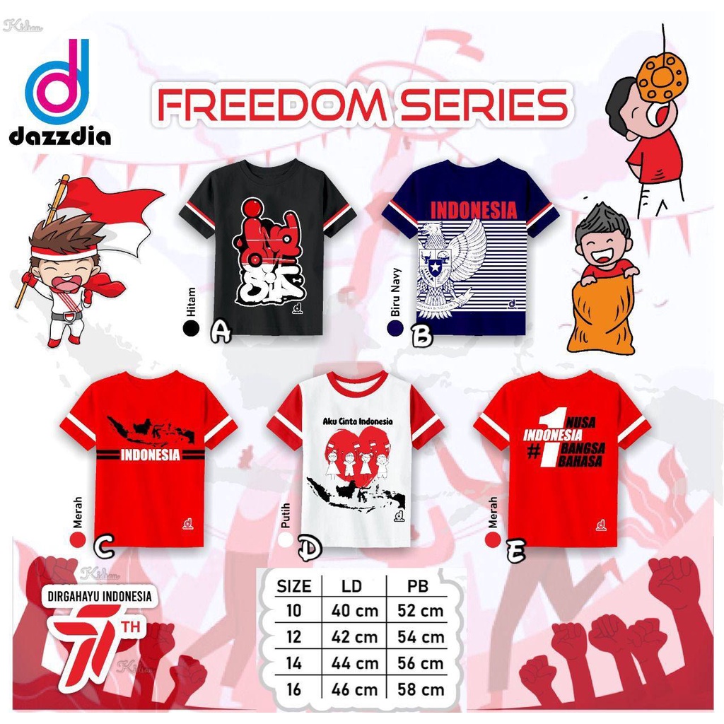 Kaos Kemerdekaan Anak Tshirt Freedom by Dazzdia