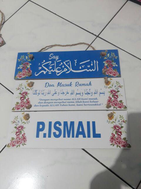 Hiasan Dinding - Papan Mdf 3 Susun Salam/doa Masuk Rumah/no Rumah (blue)